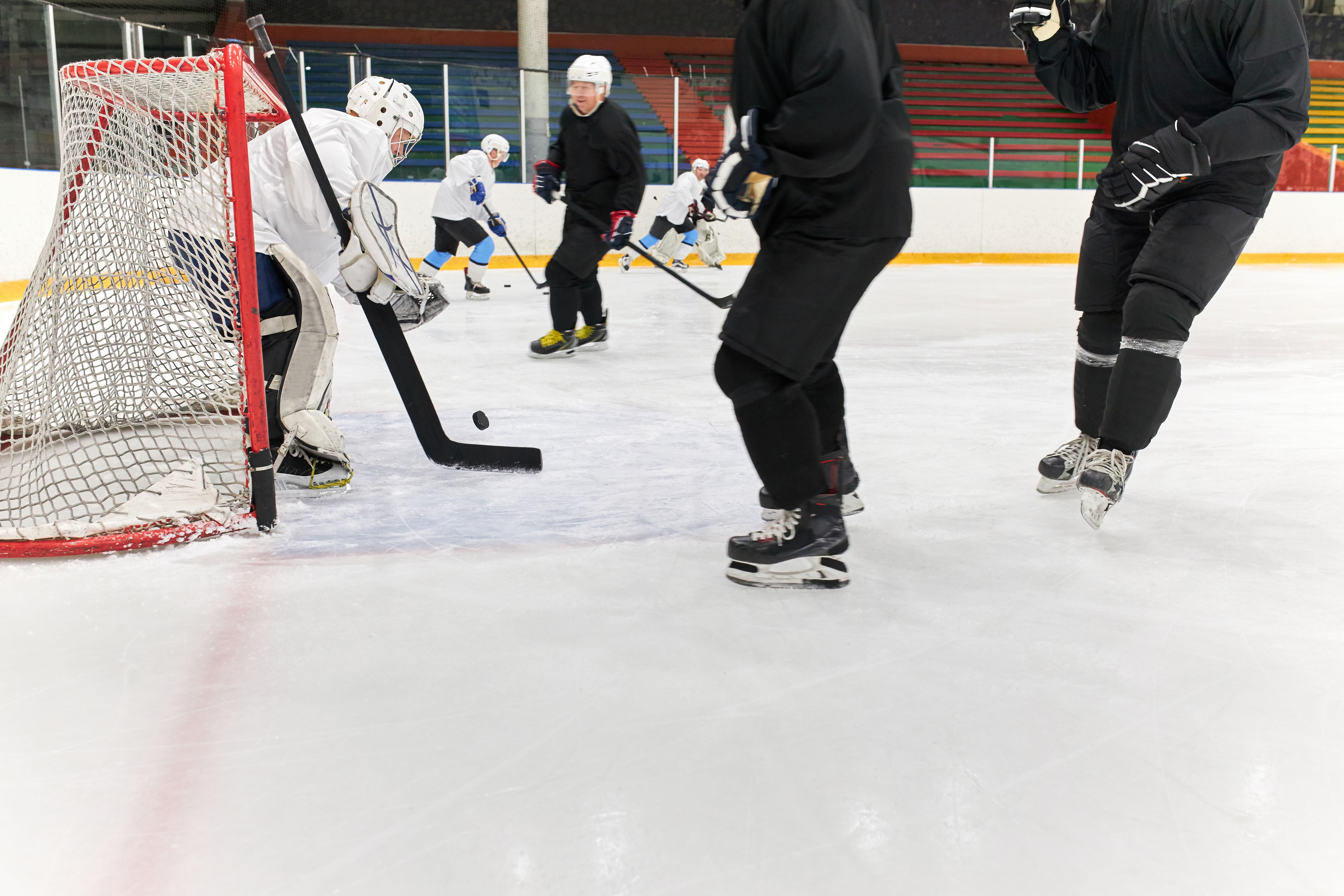 Goaltender making a save on the ice during Elite Goalies Canada training