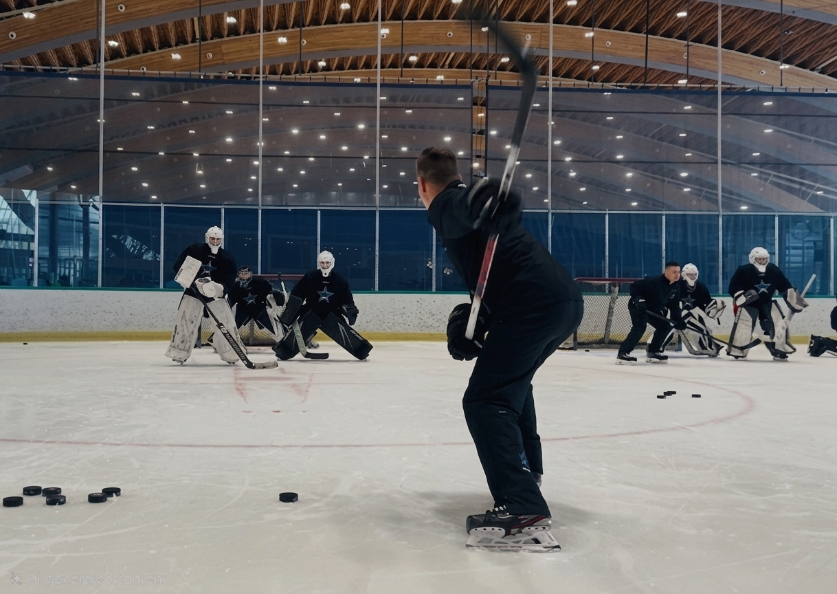 Goaltenders working through drills during an Elite Goalies Canada practice
